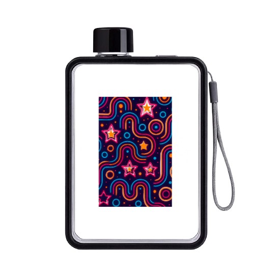 Neon Starburst Cosmic Pattern Flat Water Bottles