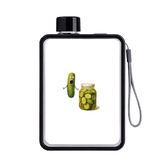 Whimsical Pickle Cucumber Character Flat Water Bottles