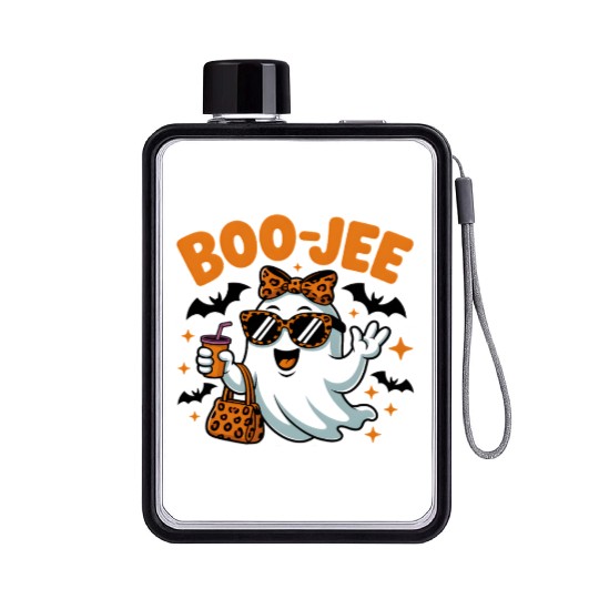 Boo-Jee Ghost Cute Leopard Print Halloween Boojee Flat Water Bottles