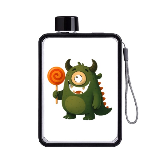 Whimsical Monster with Lollipop Flat Water Bottles