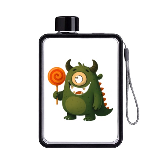 Whimsical Monster with Lollipop Flat Water Bottles