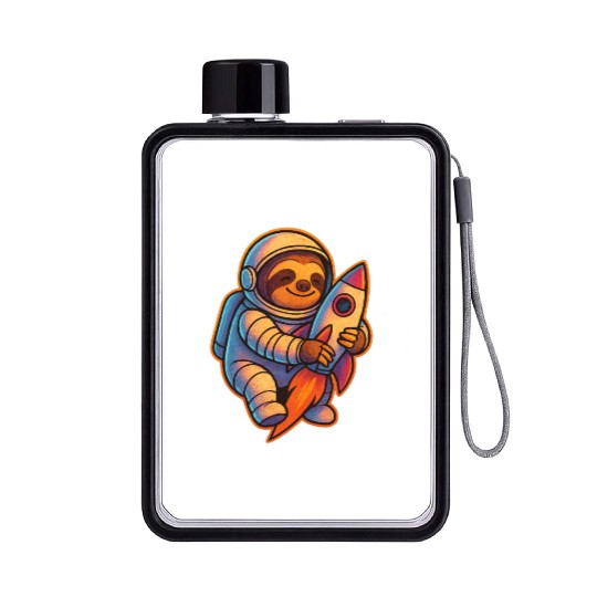 Joyful Sloth Astronaut Rocket Scene Flat Water Bottles