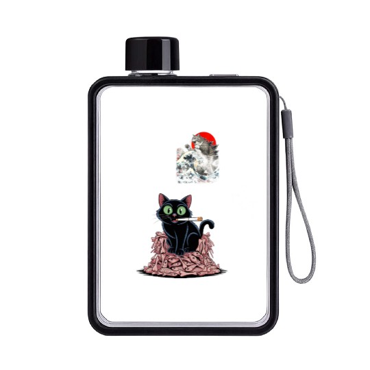 Black Cat Smoking Cigarette Catzilla Flat Water Bottles