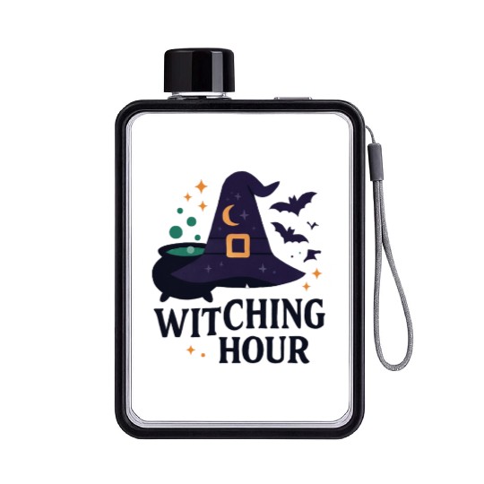Witching Hour Night Scene Design Flat Water Bottles