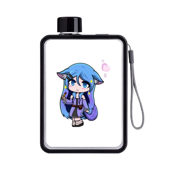 Chibi Anthro Cat Witch Illustration Flat Water Bottles