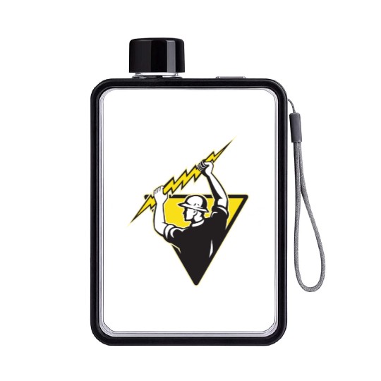 electrician power lineman holding lighting bolt Flat Water Bottles