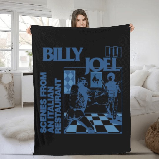 Billy Joel Vintage Retro Fleece Blankets, Billy Joel Fleece Blankets, Billy Joel Tour Fleece Blankets, Billy Joel Scenes From An Italian Restaurant Fleece Blankets