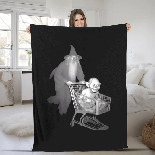Gandalf Pushing Gollum in a Shopping Cart Fleece Blankets
