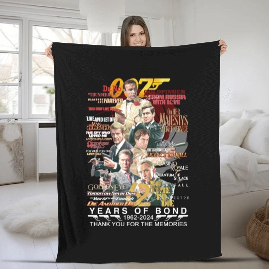 James Bond Fleece Blankets, James Bond , 007 Movie Fleece Blankets, 007 Years Of Bond 1962 2024 Thank You Fleece Blankets, James Bond