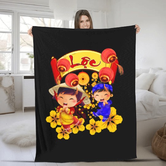 Cat Paws Loc 2Phuc Loc Tho 2Vietnamese Tet Year Of Cat Quy Mao Fleece Blankets