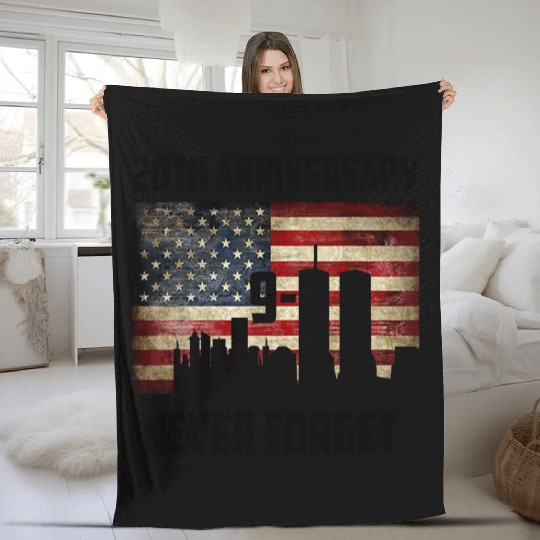 Patriot Day 20th Anniversary Never Forget Memorial USA Flag Fleece Blankets