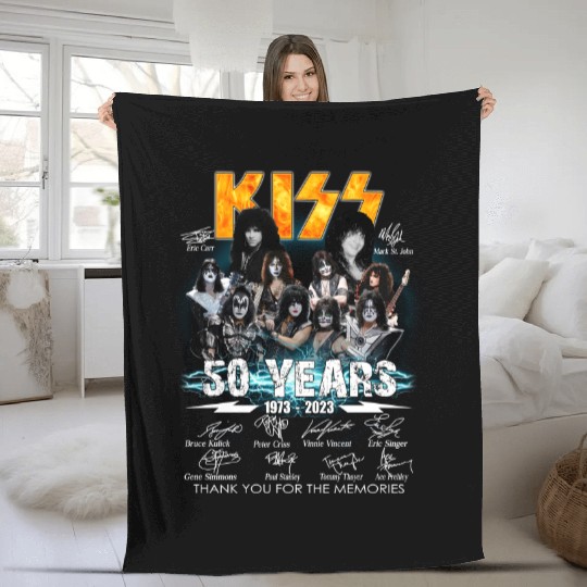 Kiss Band Fleece Blankets, Kiss Band 50 Years 1973-2023 Fleece Blankets, Kiss Band Fleece Blankets