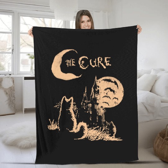 Vintage The Cure Cat Moon Fleece Blankets, The Cure Rock Band Fleece Blankets, The Cure Merch, The Cure Album Fleece Blankets, The Cure Gift For Men