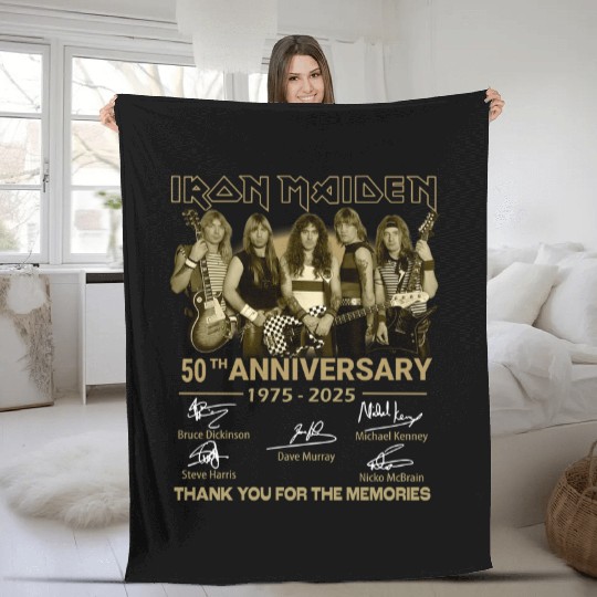 iron maiden 50th anniversary vintage rock music Fleece Blankets