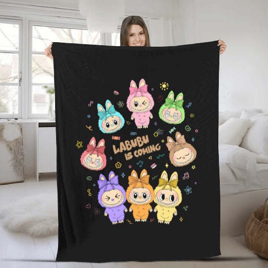 Labubu Fleece Blankets, Cute Cartoon Fleece Blankets, Aesthetic Kawaii Fleece Blankets, Gift for Her, Soft Graphic Fleece Blankets, Trendy Cute Fleece Blankets, Custom Labubu Design