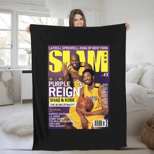 Kobe Bryant & Shaq Fleece Blankets, Los Angeles Lakers LA NBA SLAM Cover Fleece Blankets, Unisex Sports Fleece Blankets, Vintage Retro Basketball Streetwear, Gift For Men
