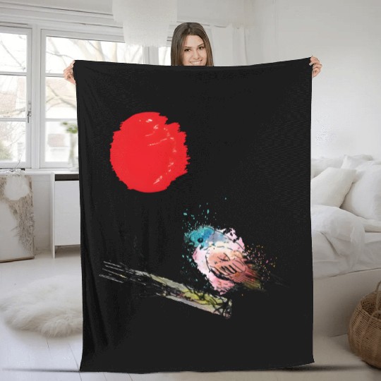 Murakami Birds Red Moon Japenese Fleece Blankets