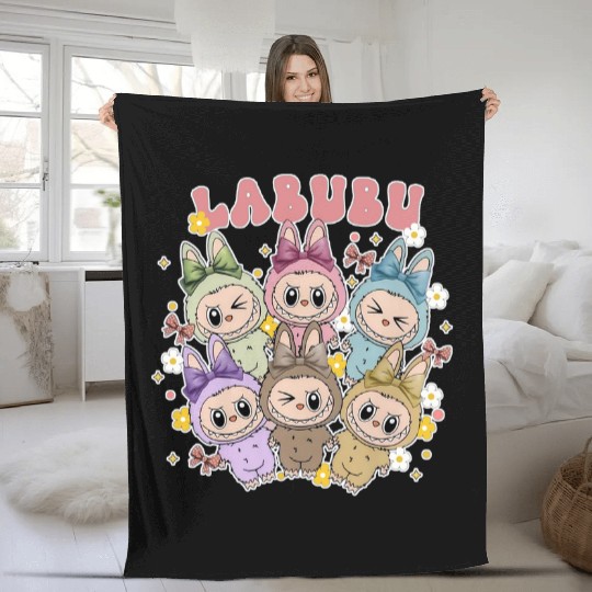 Limited Labubu Fleece Blankets, Cute Cartoon Dolls Graphic Fleece Blankets, Kawaii Labubu Characters, Colorful Anime Chibi Style, Matching Friends