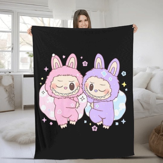 Labubu Inspired Youth Fleece Blankets, Kids Fleece Blankets, Pastel Fleece Blankets, Easter Gift, Anime Fleece Blankets, Cozy Outfit
