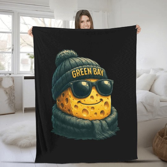Funny Green Bay Football Fleece Blankets, Retro Sports Fan, Game Day Gift, Green Bay Mascot Fleece Blankets, Green Bay Football Fan