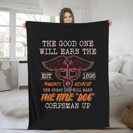 DOC Devil US Navy Corpsman Badass Army Veteran Fleece Blankets