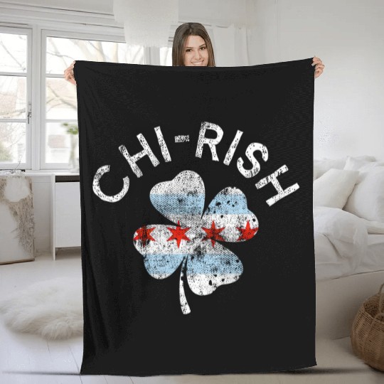 Chi-Rish Chicago Flag Lucky C St Patrick'S Day Fleece Blankets