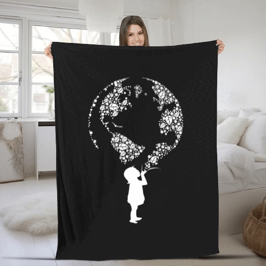 Earth Day Child (white) Fleece Blankets