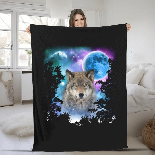 Timber Wolf MidNight Forest Fleece Blankets