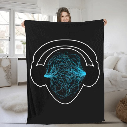 Headphones blue waves Fleece Blankets