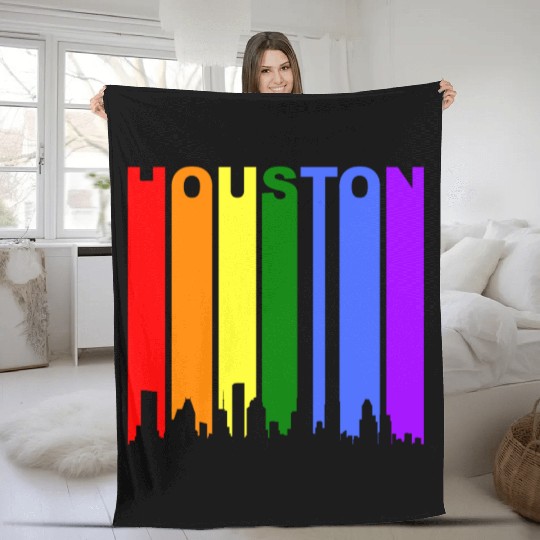 Houston Texas Rainbow Skyline LGBT Gay Pride Fleece Blankets