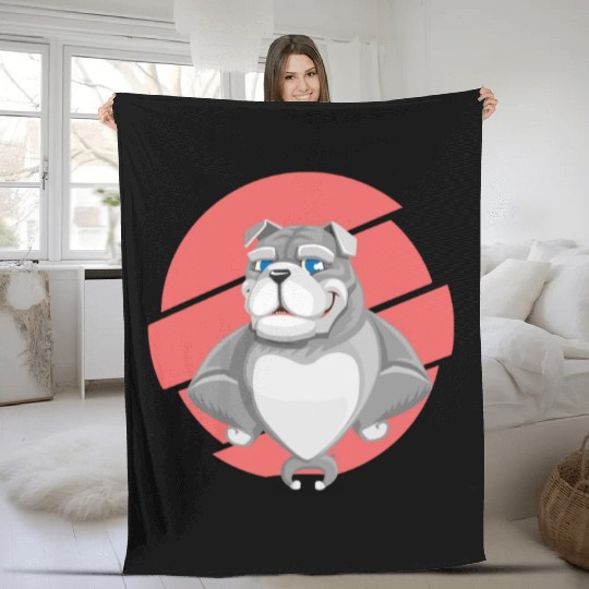 Cute English Grey Bulldog Artwork Fleece Blankets