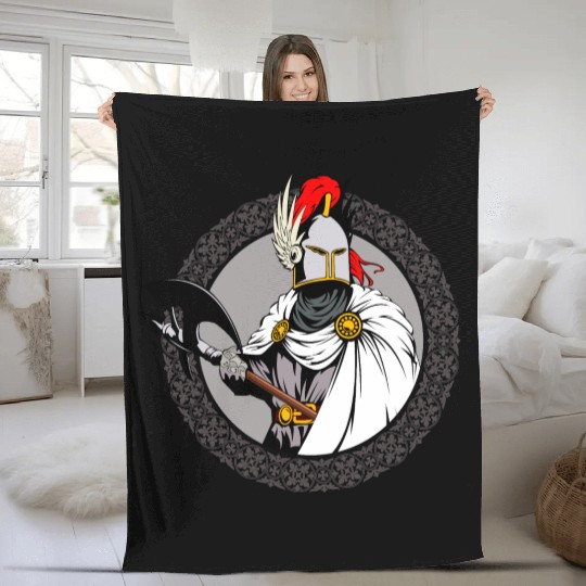 ancient warrior Sparta ax helmet raincoat pattern Fleece Blankets