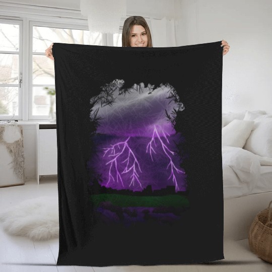 Purple Lightning Scene Fleece Blankets