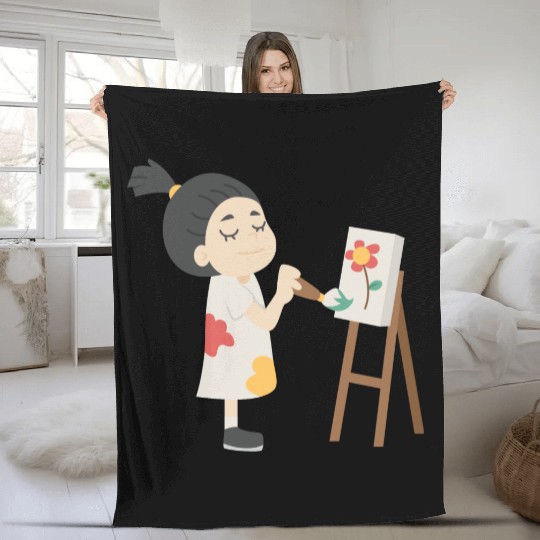 Painting girl Fleece Blankets