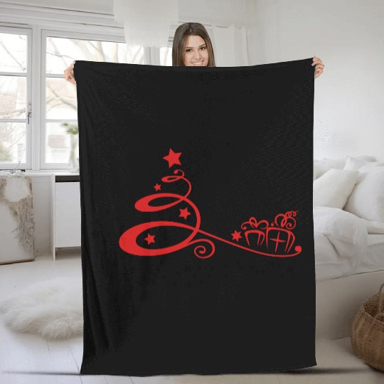 Abstract christmas tree with stars and gifts. Fleece Blankets