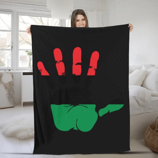 Pan African Flag Hand Print Sign Afro- American Fleece Blankets