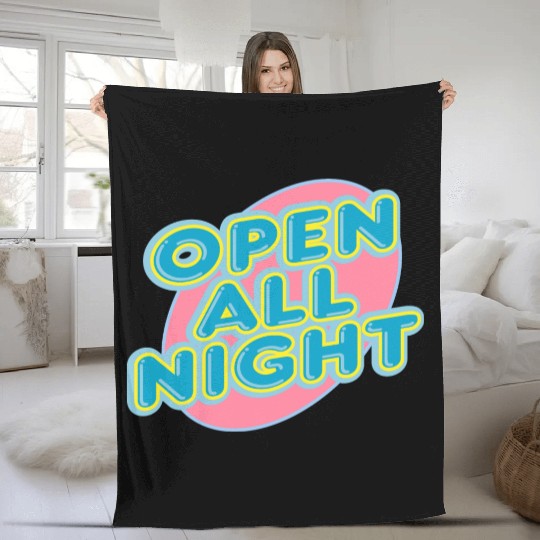 open all night sign Fleece Blankets