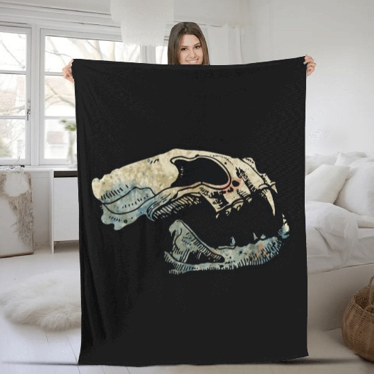 cat skull Fleece Blankets