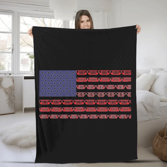 Flag of the United States jeep Fleece Blankets