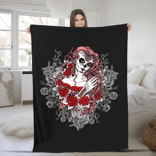 Santa Muerte Holy Woman Skull Mexico Dead Saint Fleece Blankets