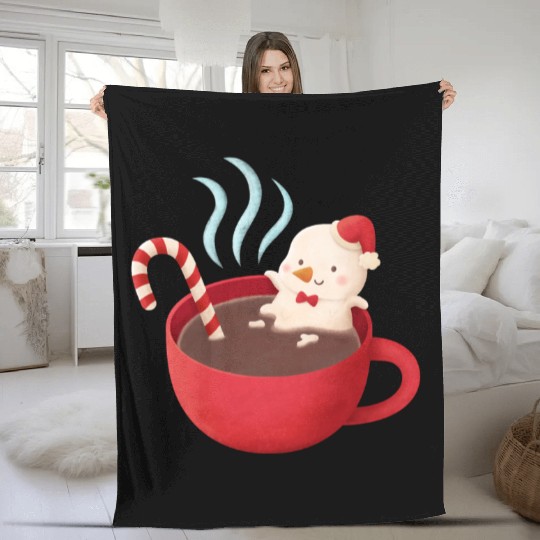 Cute Snowman in Hot Cocoa Fleece Blankets