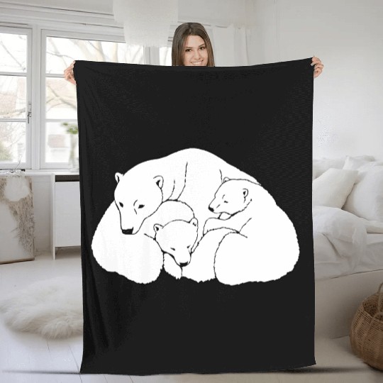 Polar Bear w. Cubs Twins Fleece Blankets