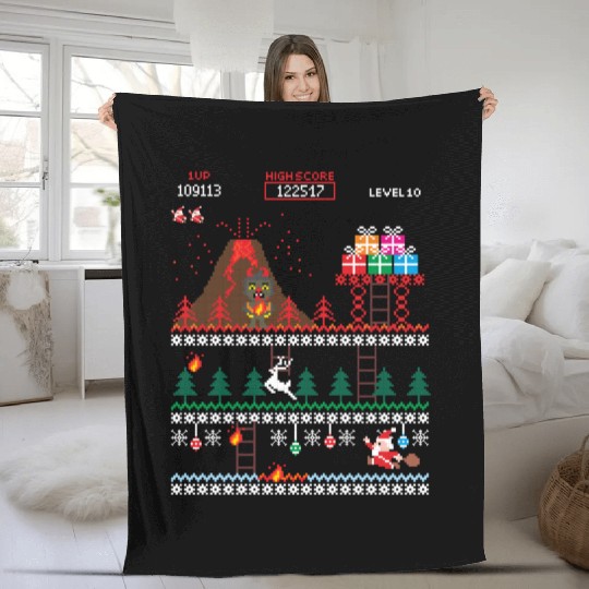 Santa vs Krampus: Merry 8-bit Christmas Fleece Blankets