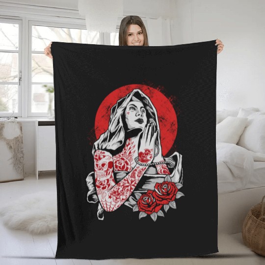 Virgin Mary Tattoo Fleece Blankets