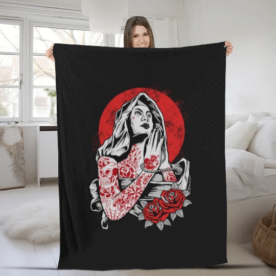 Virgin Mary Tattoo Fleece Blankets