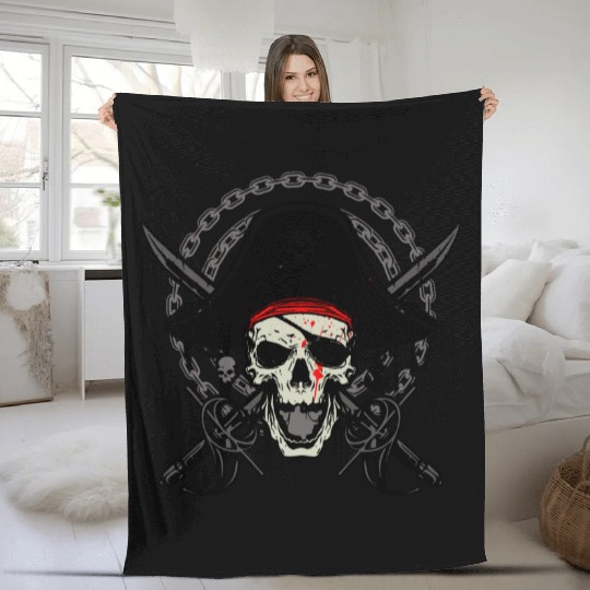 Ahoy Buccaneers Avast Ye motif of Pirate Skull Fleece Blankets