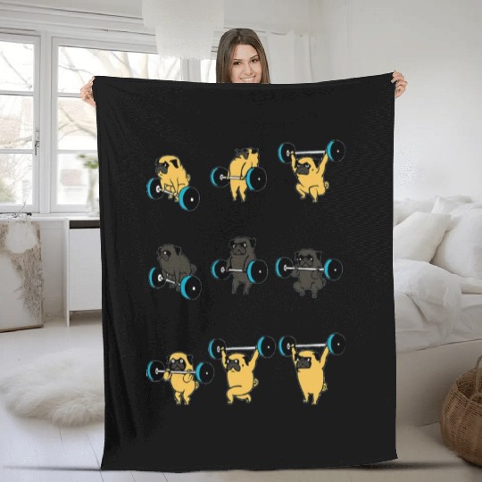 Pug Gym Fleece Blankets