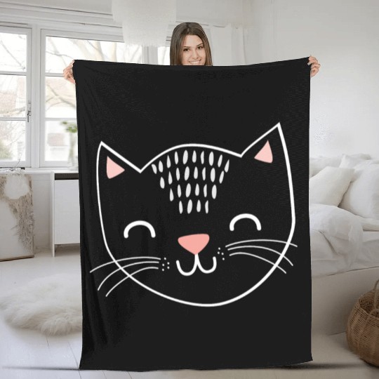 cat face cute gift love cuddle pet relax animal Fleece Blankets