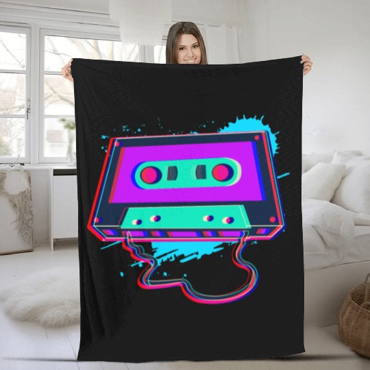 80s Music Cassette Tape : 3D, Neon, 80s songs Fleece Blankets