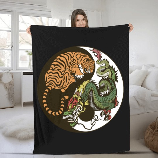 Yin yang tiger & dragon Fleece Blankets